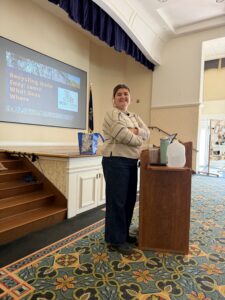 Sarah Folan speaking at an Earth Day event for Piper Shores